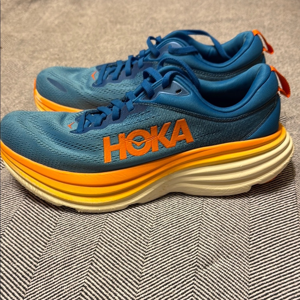 Hoka Vibrant Blue and Orange Athletic Shoes